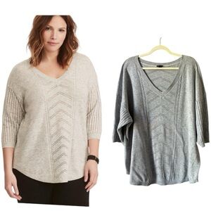 😍2/$20 Torrid Plus Sz 5X Pointelle Pullover V-Neck Sweater Grey